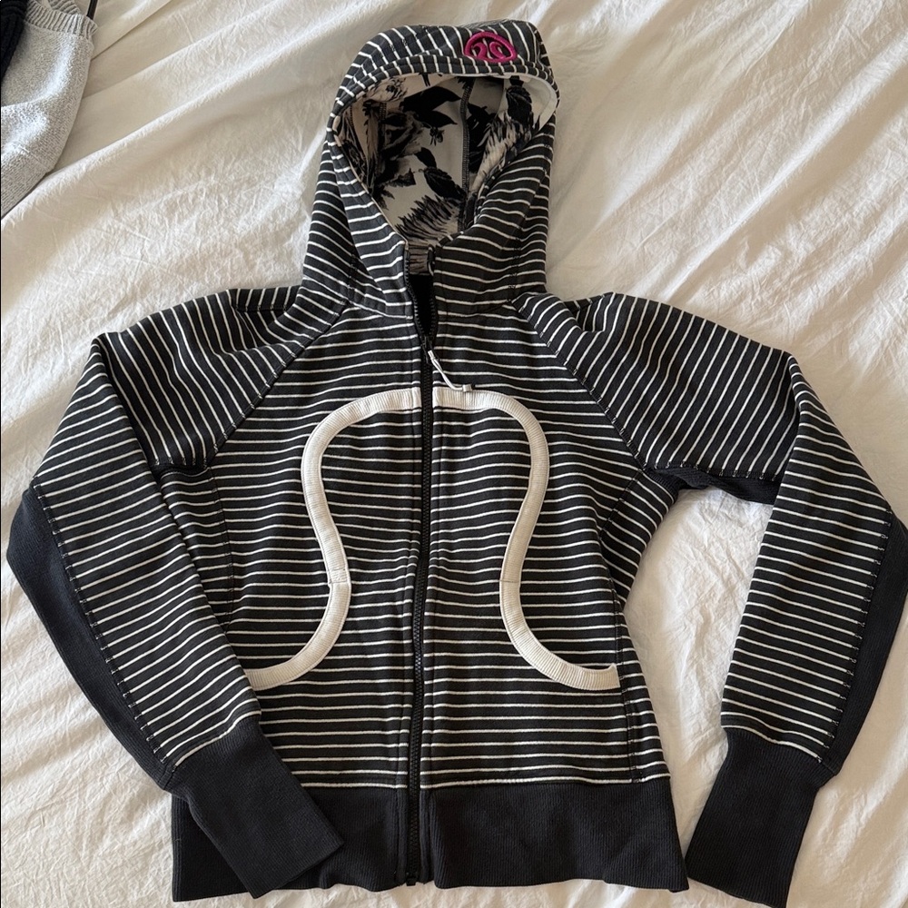lululemon athletica Black and White Striped Zip Hoodie